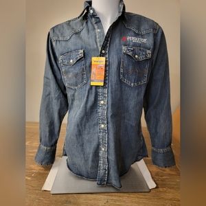 Wrangler Western Pendleton Whisky Jean Shirt White Pearl Snaps Mens Medium